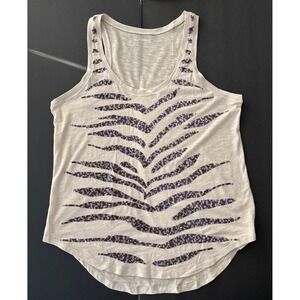 Express Cotton Blend Tank Top Sequin Zebra Stripe Sleeveless Club Chic Size M